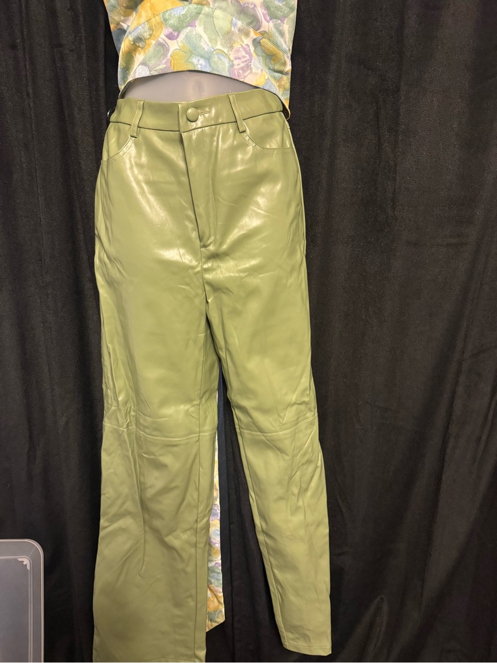 SHEIN Olive Faux Leather Wide Leg Pants